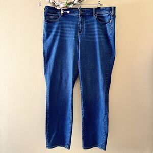 Lands' End Women’s Plus Size 20W High Rise Straight Jeans Blue Denim Stretch